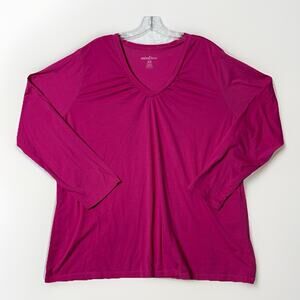Mix & Co. Plus Size Long Sleeve Top Womens 3X V Neck Pink Cotton Blend Comfort